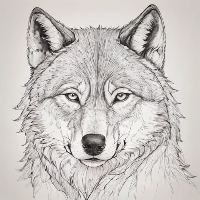 линейный рисунок, контур, раскраска, чёрно-белый,
мультяшный стиль, простые формы, волк, без фона