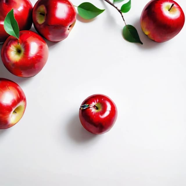 a red apple on a white table