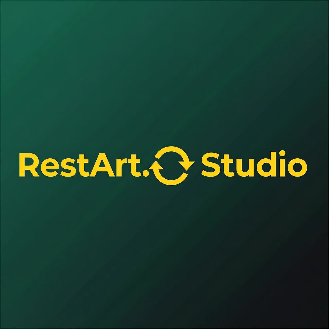 Логотип для студии детейлинга.
Название: RestArt.Studio.
Композиция по горизонтали: слева слово "RestArt", по центру знак перезагрузки (круглая стрелка по кругу), справа слово "Studio".
Цвета:
- Фон: градиент от тёмно-изумрудного (#003D2E) до глубокого чёрно-зелёного (#001A14)
- Все буквы: только ярко-жёлтые (#FFD700)
- Знак перезагрузки: ярко-жёлтый (#FFD700)
- Больше никаких цветов нет
- Буквы и знак одного цвета
Шрифт:
- Строгий геометрический шрифт без засечек (как Helvetica, Gotham, Montserrat)
- Все буквы заглавные или все строчные — одинаково
- Буквы ровные, чёткие, жирное начертание (Bold)
- Никаких курсивов, наклонов, декора
Знак перезагрузки:
- Круглая стрелка, замкнутая в кольцо (⟳)
- Стрелка тонкая, графичная, без лишних деталей
- Расположена строго между словами на одной линии с текстом
- По размеру равна высоте букв
Строгие требования:
- Никаких брызг, капель, мазков, полос, лучей
- Никаких теней, объёмов, 3D, свечений
- Никаких кистей внутри знака
- Никаких лишних элементов
- Только: слово "RestArt" + знак перезагрузки + слово "Studio" на градиентном фоне
- Стиль: минимализм, плоский вектор, строгая геометрия
- Горизонтальная центрированная композиция