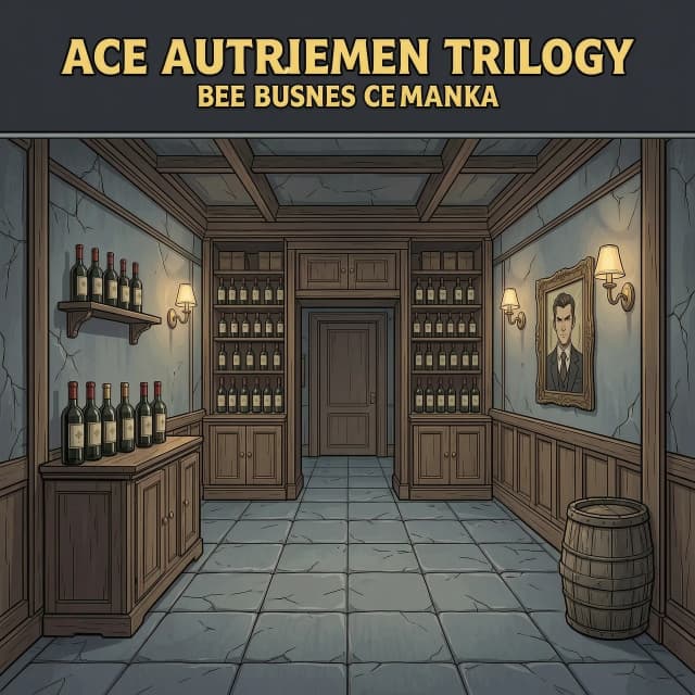 Сделай подвал в особняке бизнесмена без бизнесмена где находиться вино и всякое другое, в стиле ace attorney trilogy без всяких логотипов