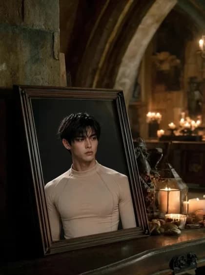 In the framed photograph, a young man slowly turns his head toward the camera, staring intently and intently at the viewer, as if recognizing her, and then smiles naturally and softly. Subtle, realistic facial movements, a calm expression, the same face, hairstyle, clothing, frame, lighting, and surrounding space, cinematic realism, and the absence of character shifts.
The candles in the frame flicker softly.